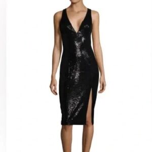 JAYGODFREY Black Velvet Sequin Bryant V-Neck Dress Women's 6